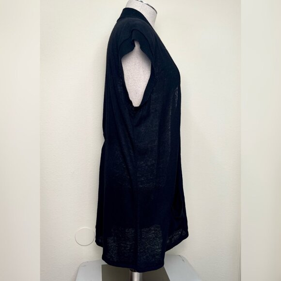 LUCKY BRAND Black LIghtweight Open Front Short Sleeve Cardigan Sweater Size Med - Picture 5 of 6